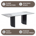 Table à manger rectangulaire avec plateau en verre/pierre frittée et piètement en acier