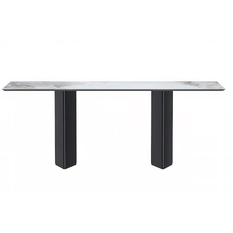 Table à manger rectangulaire avec plateau en verre/pierre frittée et piètement en acier