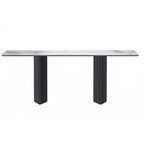 Table à manger rectangulaire avec plateau en verre/pierre frittée et piètement en acier