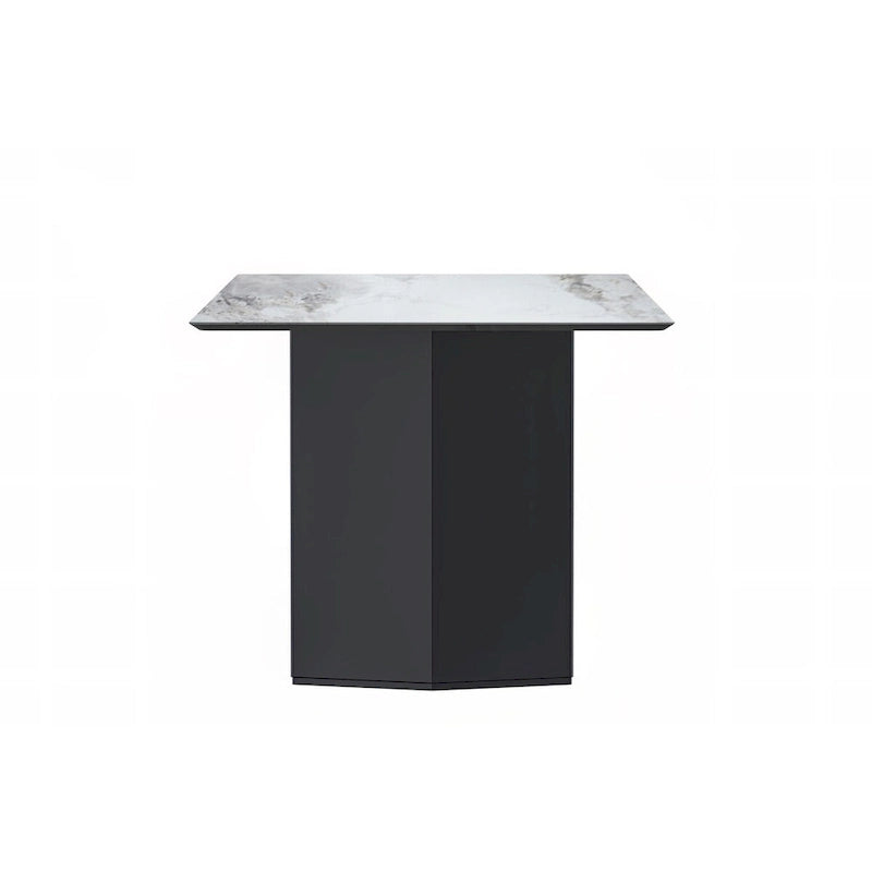 Table à manger rectangulaire avec plateau en verre/pierre frittée et piètement en acier