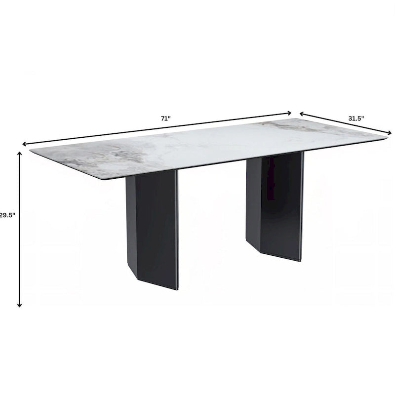 Table à manger rectangulaire avec plateau en verre/pierre frittée et piètement en acier