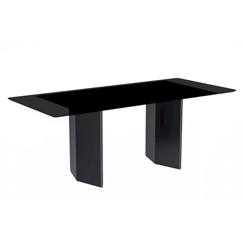 Table à manger rectangulaire avec plateau en verre/pierre frittée et piètement en acier