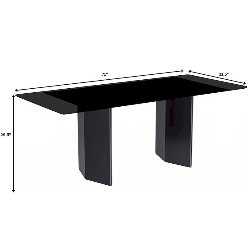Table à manger rectangulaire avec plateau en verre/pierre frittée et piètement en acier