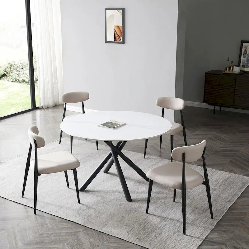 Table à manger ronde Marbre Modern Glam avec pieds croisés en métal