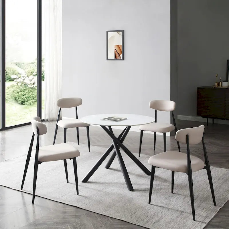 Table à manger ronde Marbre Modern Glam avec pieds croisés en métal