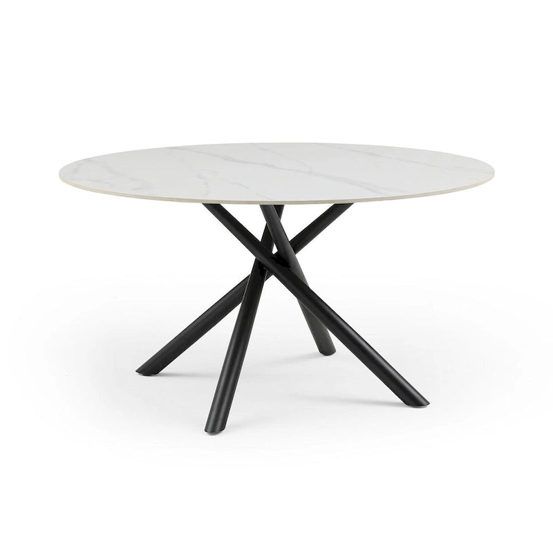 Table à manger ronde Marbre Modern Glam avec pieds croisés en métal