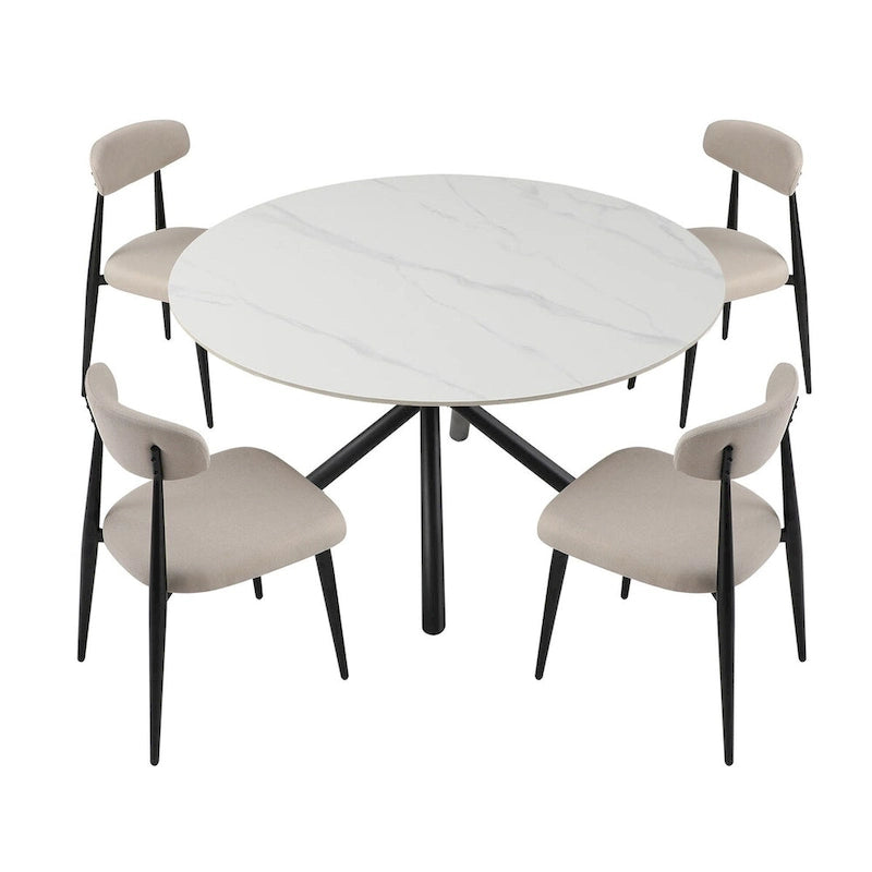 Table à manger ronde Marbre Modern Glam avec pieds croisés en métal
