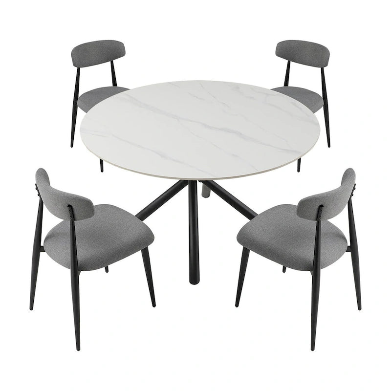 Table à manger ronde Marbre Modern Glam avec pieds croisés en métal
