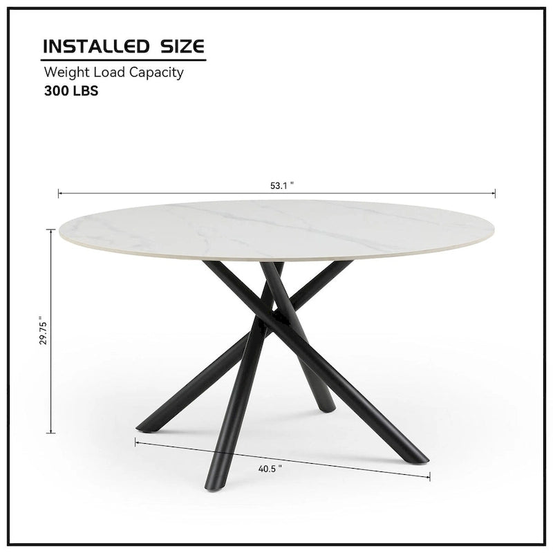 Table à manger ronde Marbre Modern Glam avec pieds croisés en métal