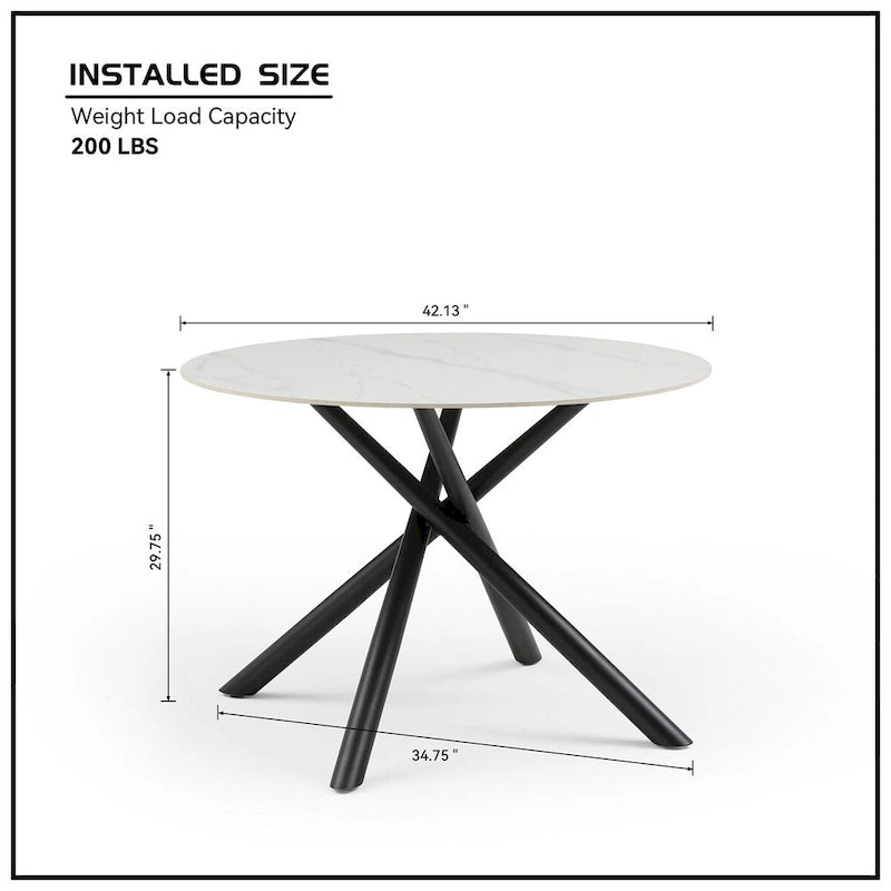 Table à manger ronde Marbre Modern Glam avec pieds croisés en métal