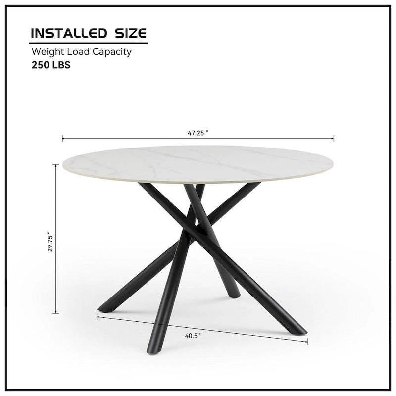 Table à manger ronde Marbre Modern Glam avec pieds croisés en métal
