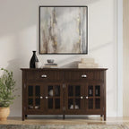 Buffet de style transitionnel en bois massif, 152 cm de large, couleur brun foncé