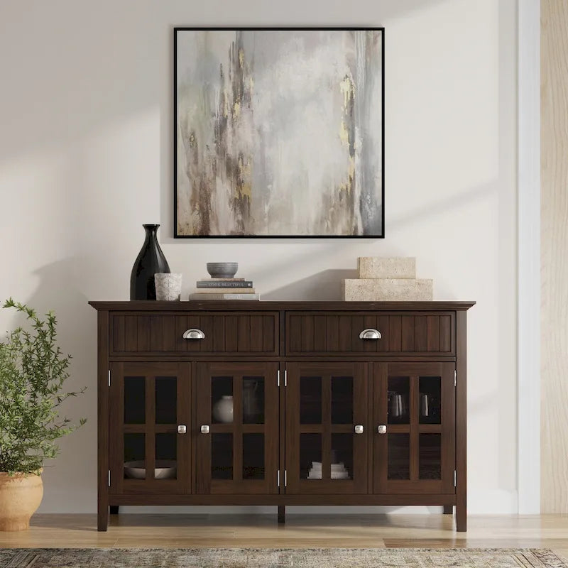 Bahut grand rectangulaire de transition en bois massif 60 pouces de large Normandie Brunette Brown