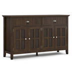 Buffet de style transitionnel en bois massif, 152 cm de large, couleur brun foncé