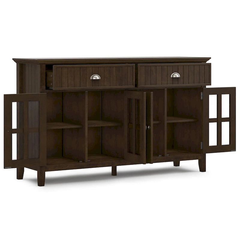 Bahut grand rectangulaire de transition en bois massif 60 pouces de large Normandie Brunette Brown