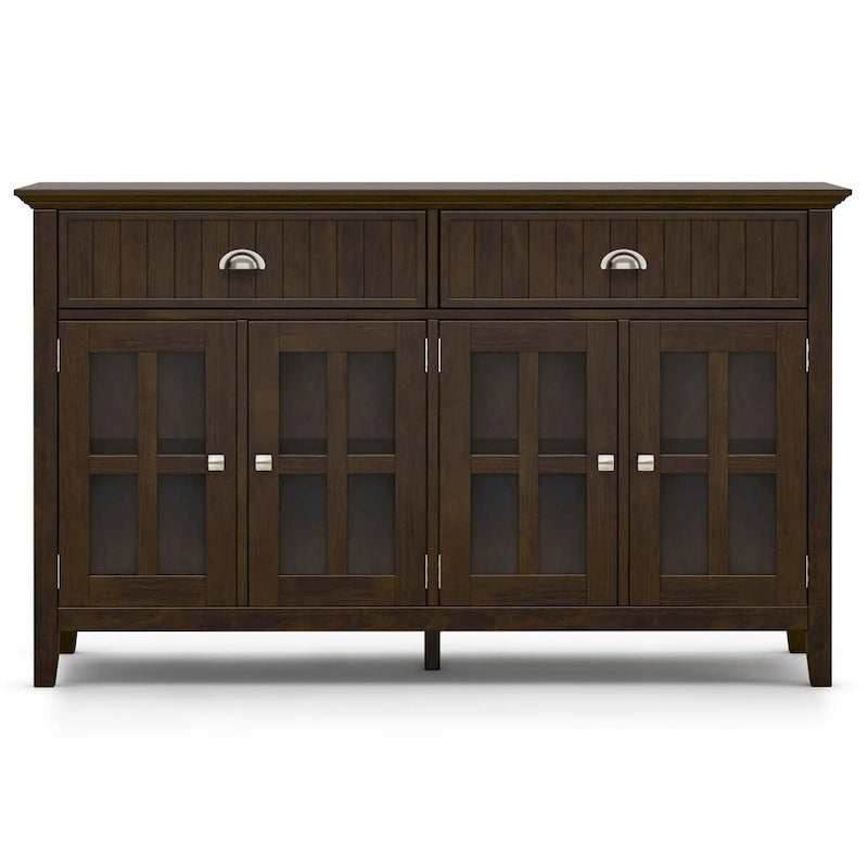 Bahut grand rectangulaire de transition en bois massif 60 pouces de large Normandie Brunette Brown