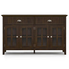 Buffet de style transitionnel en bois massif, 152 cm de large, couleur brun foncé