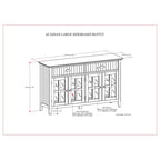 Buffet de style transitionnel en bois massif, 152 cm de large, couleur brun foncé
