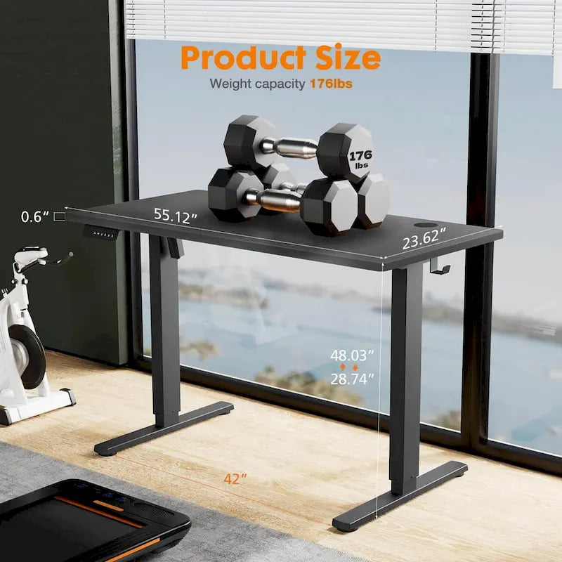 Bureau assis-debout électrique réglable en hauteur, bureau d'ordinateur ergonomique, noir, 55 x 24