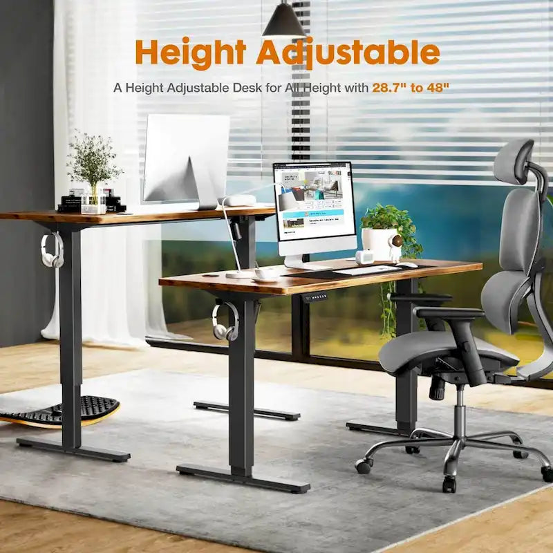 Bureau assis-debout électrique réglable en hauteur, bureau d'ordinateur ergonomique, noir, 55 x 24