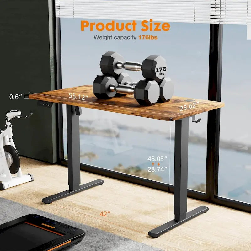 Bureau assis-debout électrique réglable en hauteur, bureau d'ordinateur ergonomique, noir, 55 x 24