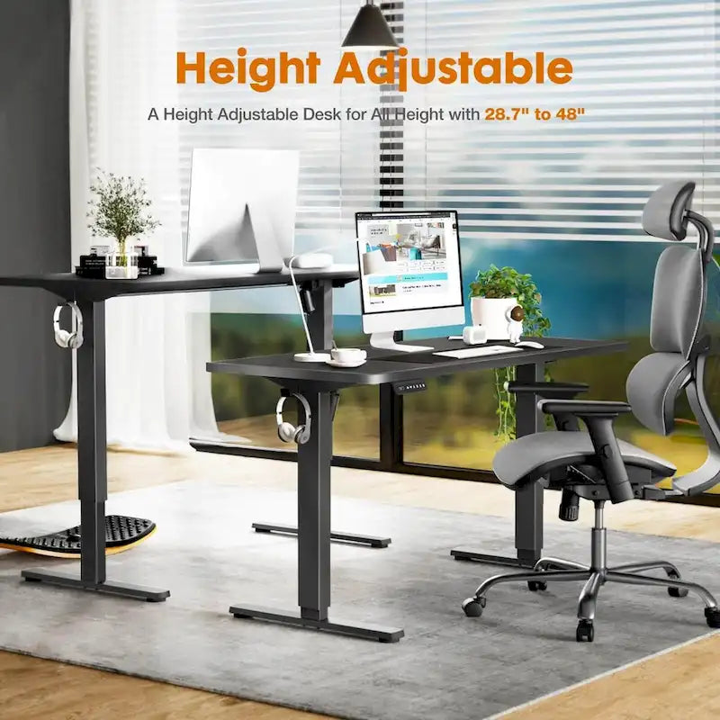 Bureau assis-debout électrique réglable en hauteur, bureau d'ordinateur ergonomique, noir, 55 x 24