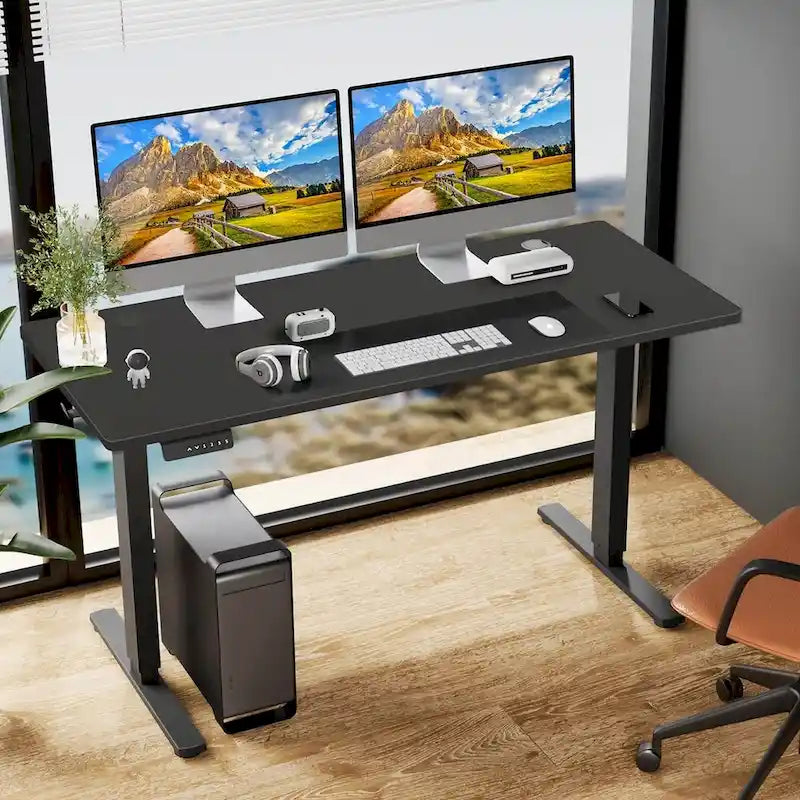 Bureau assis-debout électrique réglable en hauteur, bureau d'ordinateur ergonomique, noir, 55 x 24