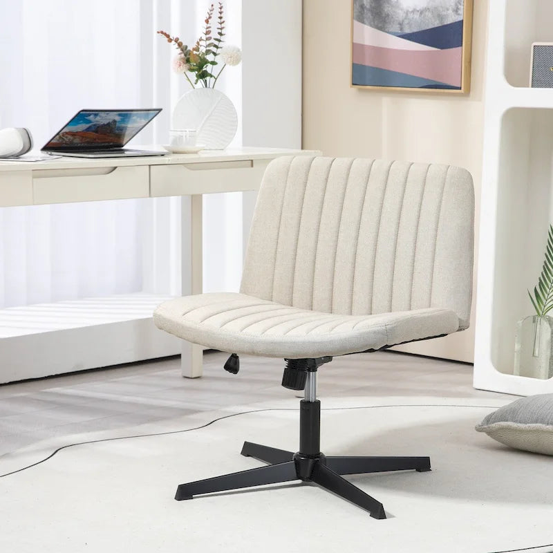 Chaise de bureau large, Chaise de bureau sans accoudoirs, Chaise de coiffeuse en tissu avec hauteur réglable