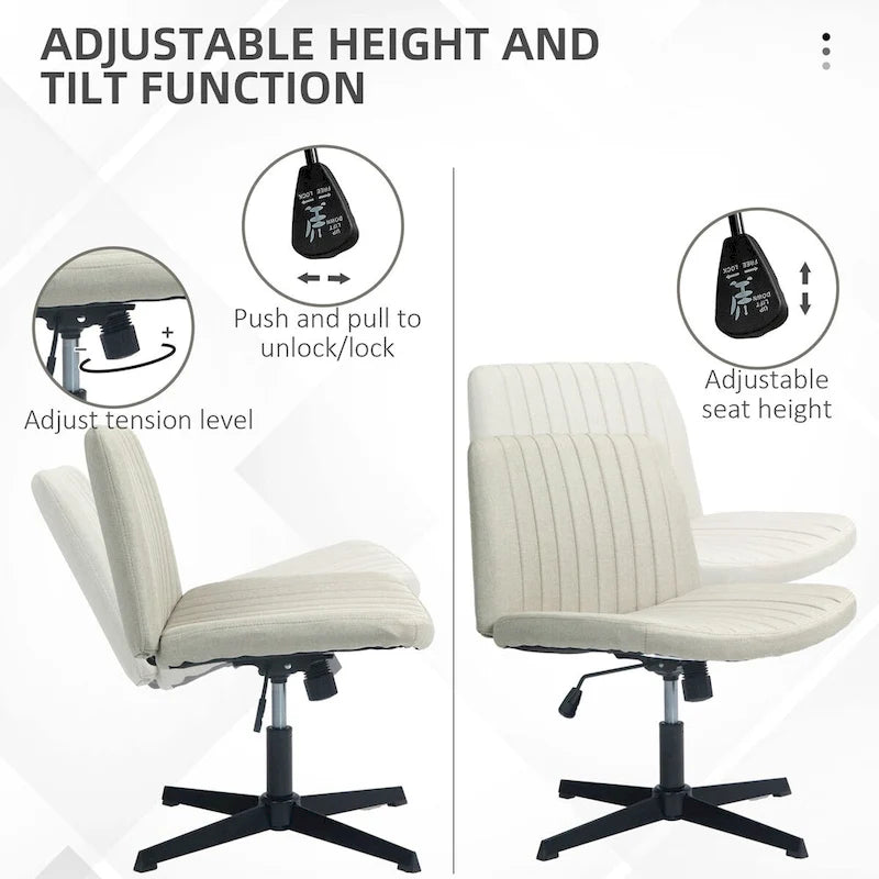 Chaise de bureau large, Chaise de bureau sans accoudoirs, Chaise de coiffeuse en tissu avec hauteur réglable