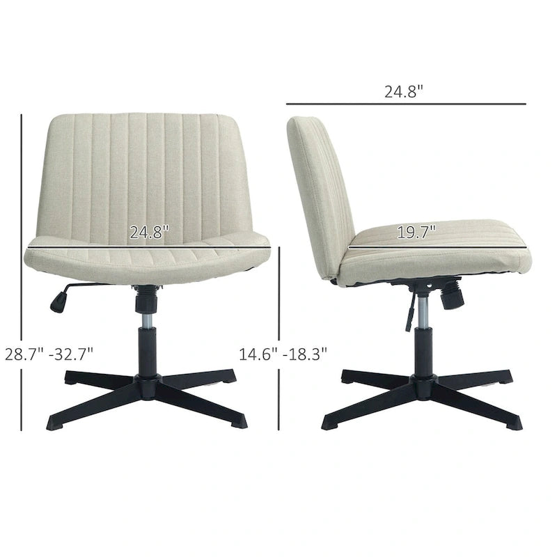 Chaise de bureau large, Chaise de bureau sans accoudoirs, Chaise de coiffeuse en tissu avec hauteur réglable